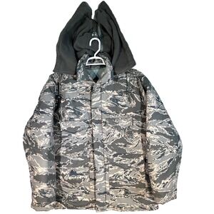 US Air Force Men's Chore Parka Jacket Large Gray Camo Quilted Lined Full Zip H29